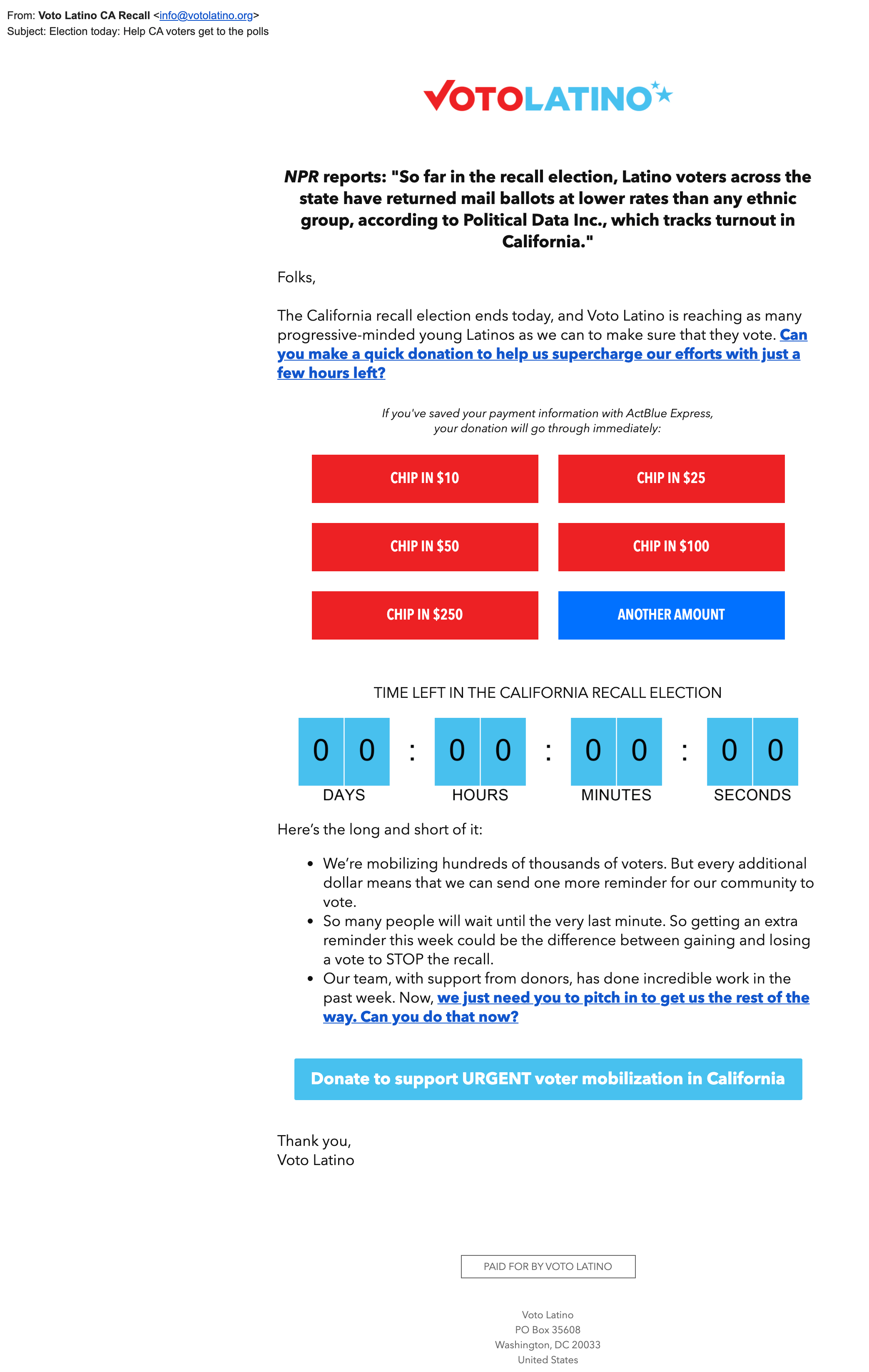 Voto Latino Email Sample