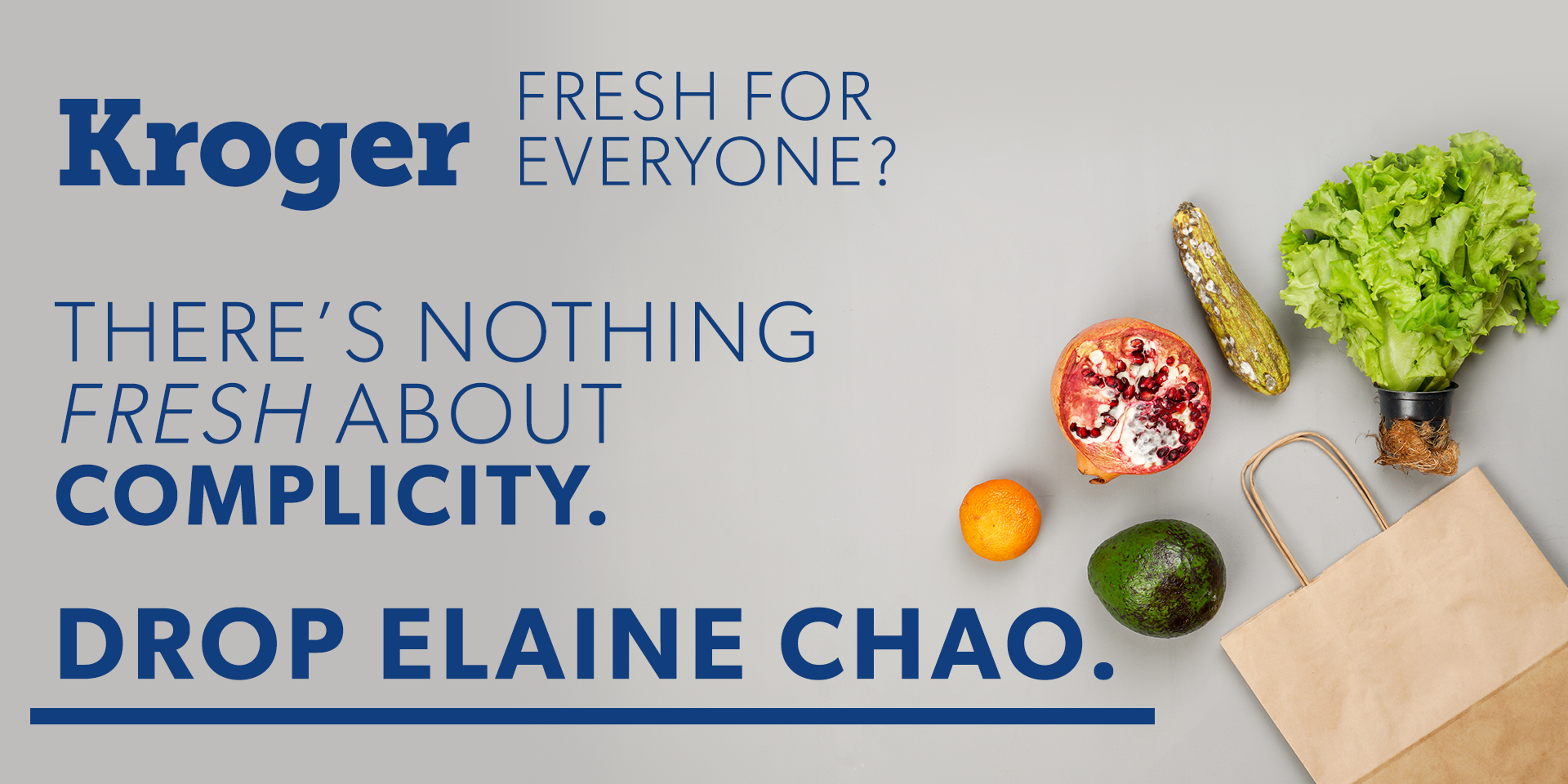 Digital Billboard raising awareness of Kroger's support of Elaine Chao. Featuring spoiled food imagery. 