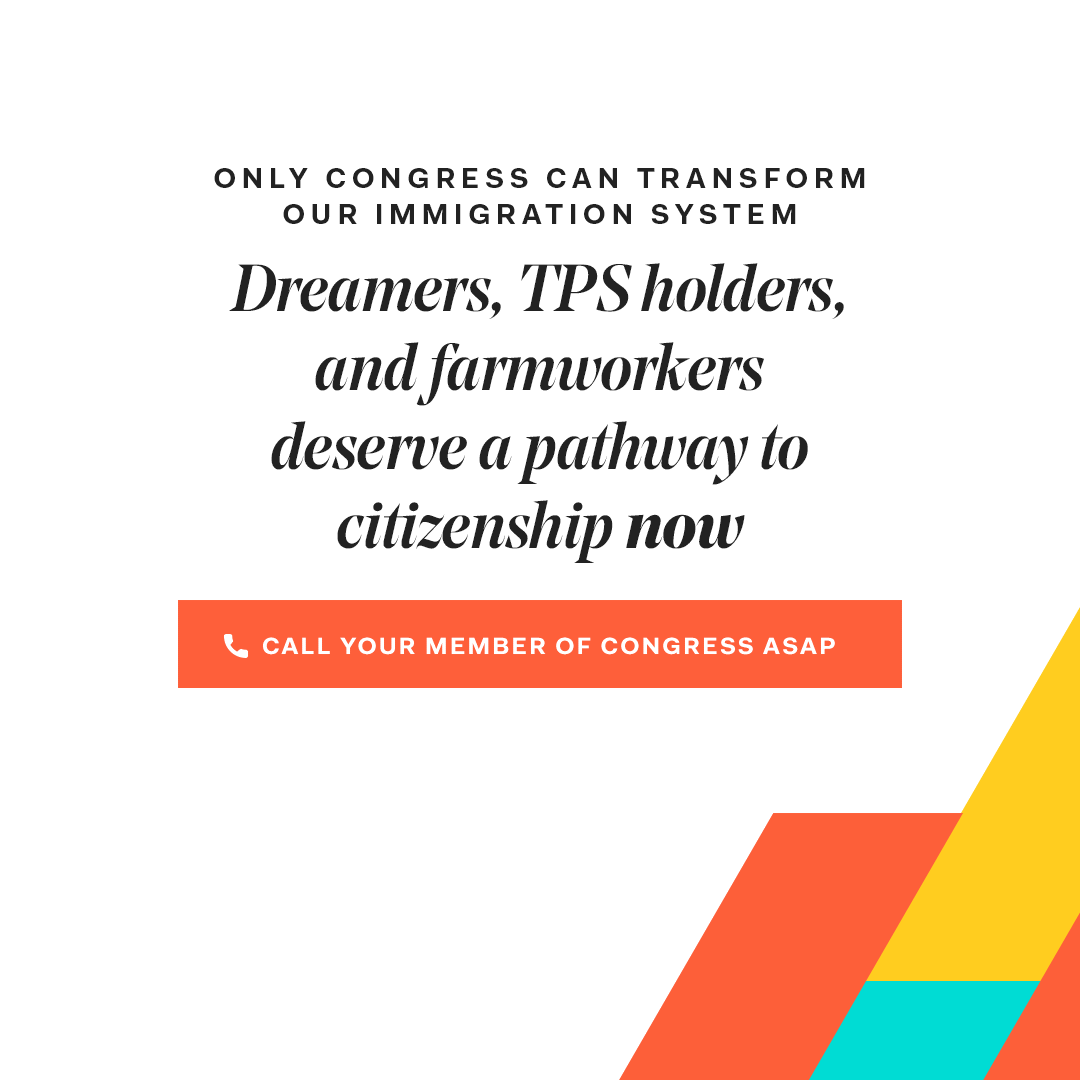 Facebook GIF with color blocks and text calling on congress to allow a path to citizenship