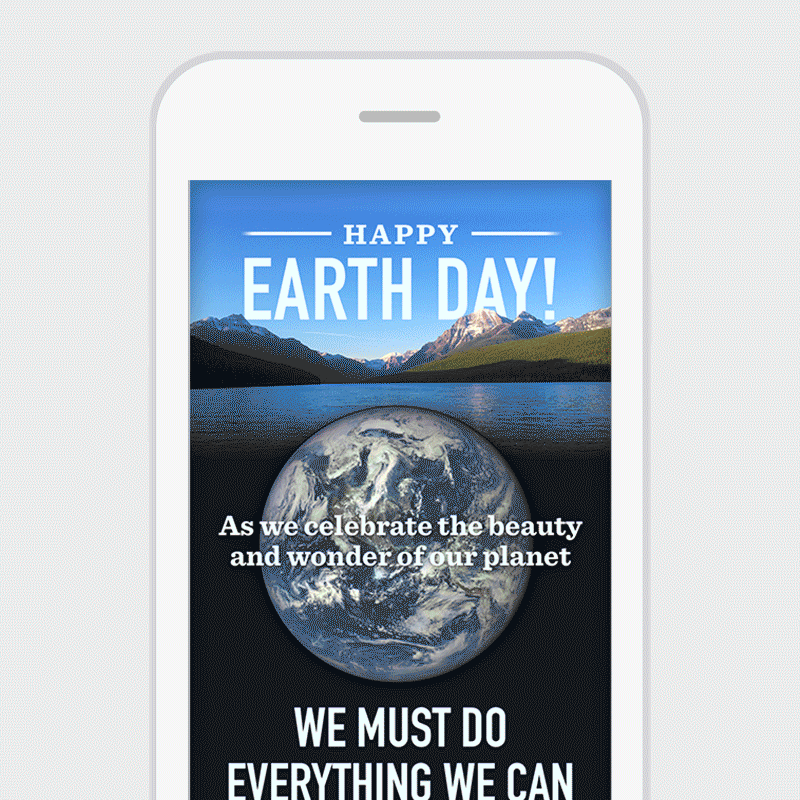 Animated GIF of a phone scrolling two full graphic emails detailing Earth Day and National Parks