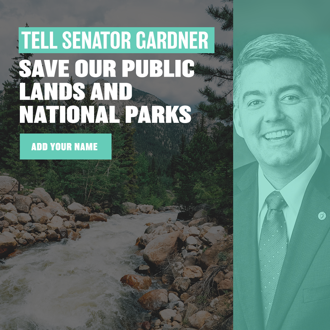 Photo of Sen Gardner next to photo of CO national park